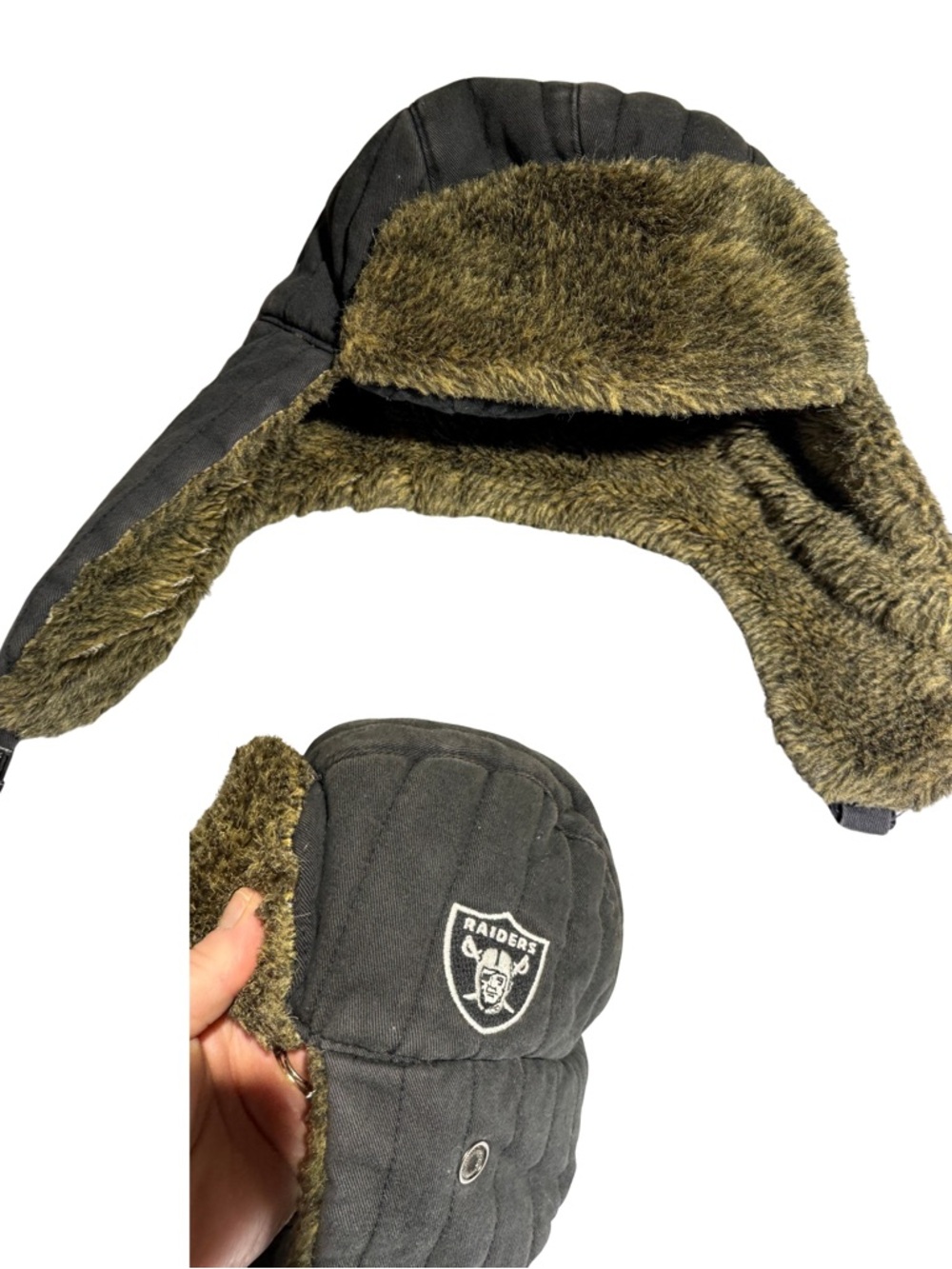 NFL Raiders Trapper Hat With Chin Strap One Size Football Fan Game Tailgate